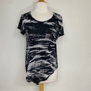 Lilly Mason Black Gray Marbled Scoop Lightweight Soft Cotton T-Shirt Size Small